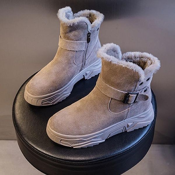 

boots pu plush winter shoes women cotton black snow woman ankle suede warm female short fashion non-slip booties padded flats