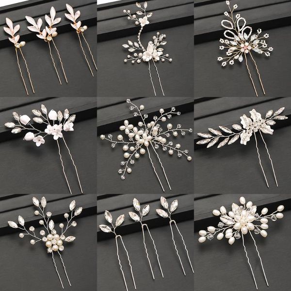 

hair clips & barrettes pins accessories for women wedding jewelry pearl rhinestone flower clip headpiece, Golden;silver