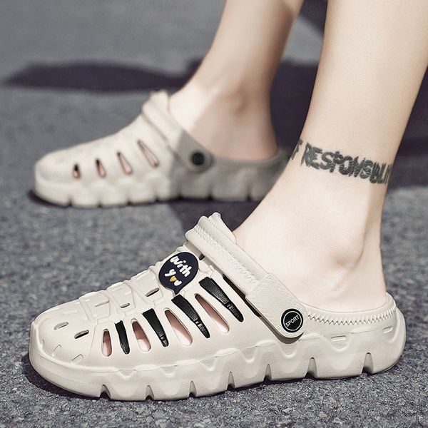 

men's baotou slippers 2021 new summer sandals fashion korean dongdong shoes men's antiskid soft soled beach shoes, Black