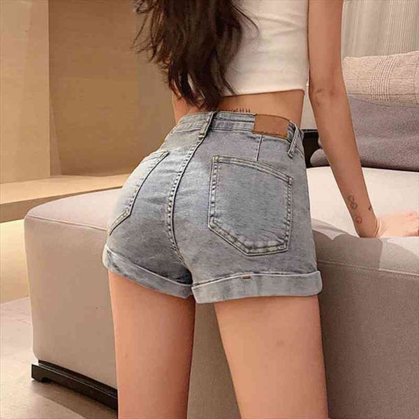 

high waist jeans women fashion elastic skinny denim shorts summer female casual blue washed jeans