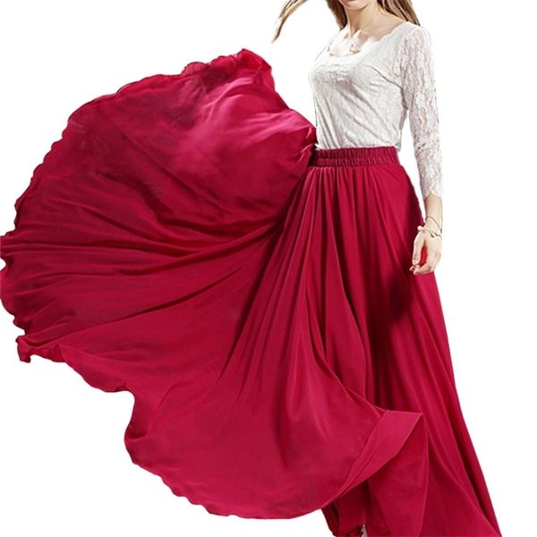 3-lagige Chiffon-Langröcke für Damen, elegant, lässig, hohe Taille, Boho-Stil, Strand, Maxi, Saias, 80/90/100 cm, Frühling, SK273 210619