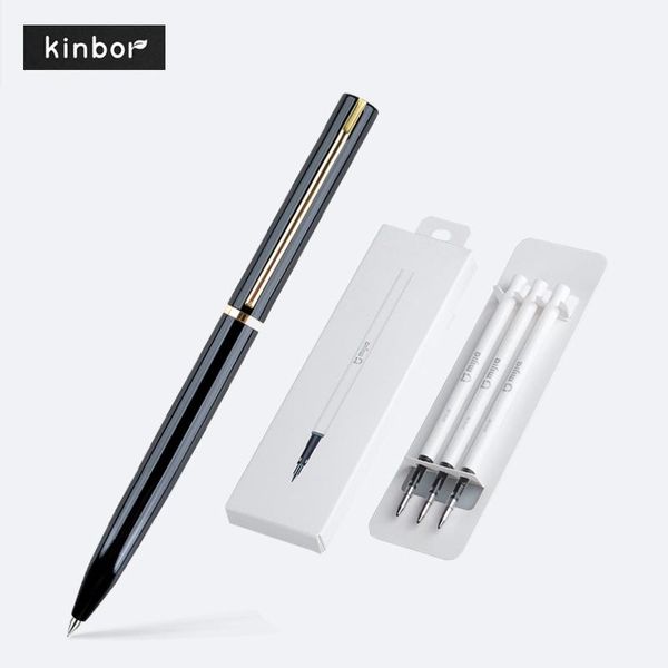 

kinbor flowing gold signature pen out of ink smooth rotating low-key elegant and firm office business learning gift stationery ballpoint pen, Blue;orange