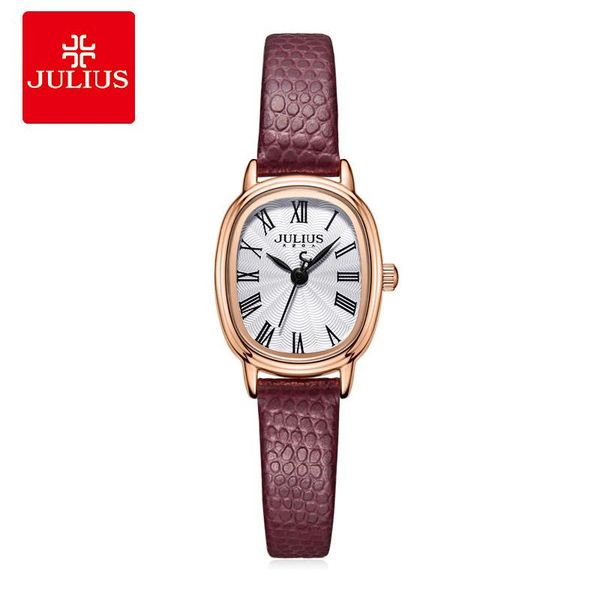 

wristwatches julius watch ja-1301 crocodile genuine leather women slim oval face casual wristwatch gift relojes, Slivery;brown