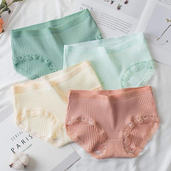 

women's panties 3pcs comfortable cotton antibacterial ladies underwear lace breathable mid-waist briefs multiple color, Black;pink