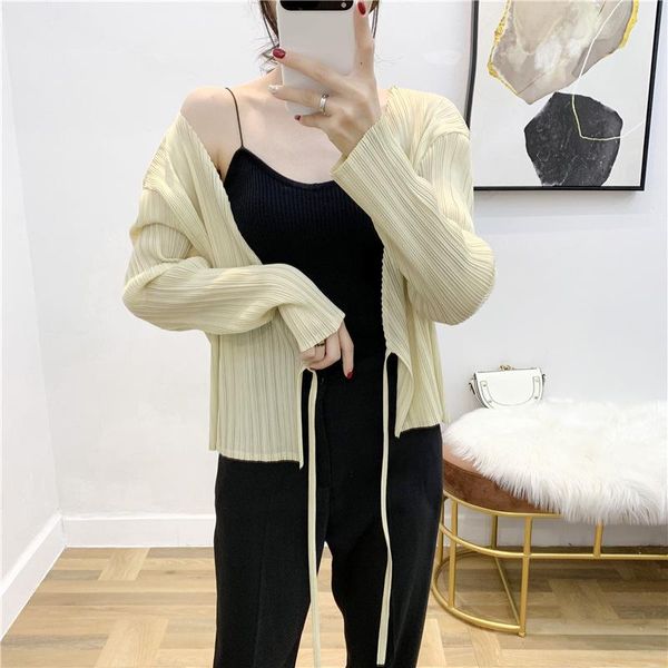 

women's jackets autumn pleated cardigan tie jacket long sleeve coat, Black;brown