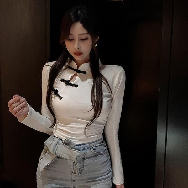 

black asian clothes oriental chinese t shirt long sleeve streetwear cheongsam style clothing women ff2903 ethnic, Red