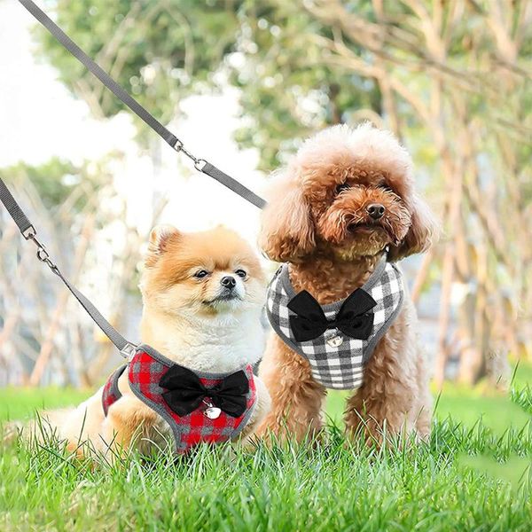 

dog collars & leashes harness vest walking and training pet leash set adjustable cat lead strap with bell