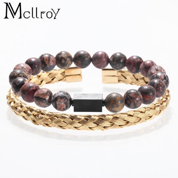 

charm bracelets mcllroy men bracelet/friendship/natural stone/bracelet gold stainless steel twist braided cuff bangles for men's jewelr, Golden;silver