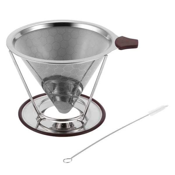 

coffee filters premium stainless steel filter, reusable pour over dripper cone with non-slip cup stand , paperless. honeycomb des