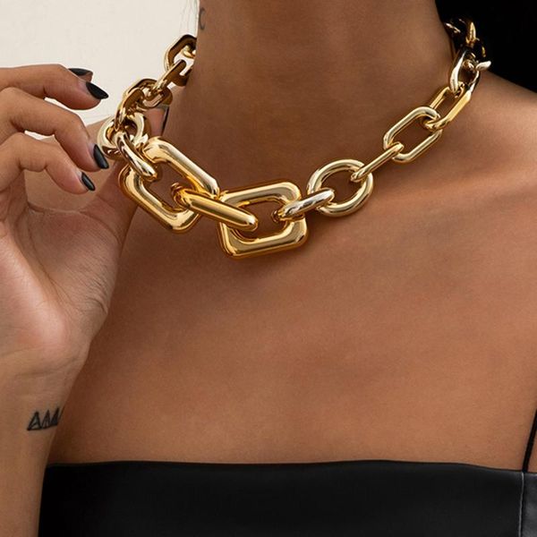 

punk lock choker necklace pendant women collar statement brand gold color chunky thick chain steampunk men jewelry chains, Silver
