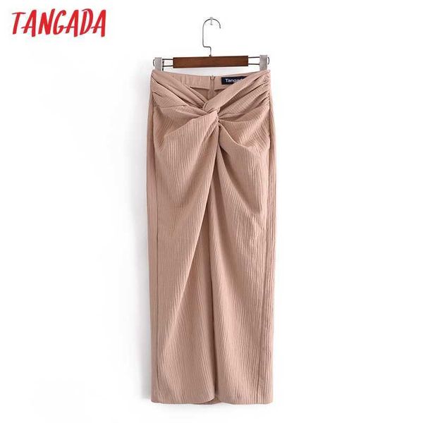 Tangada Summer Women Bow Gonna midi Faldas Mujer Vintage Back Zipper Ladies Elegante Chic Gonne a metà polpaccio 3H291 210609