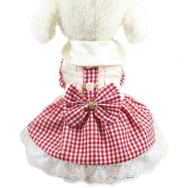 

pet clothing in spring and summer dog cat plaid skirt lace