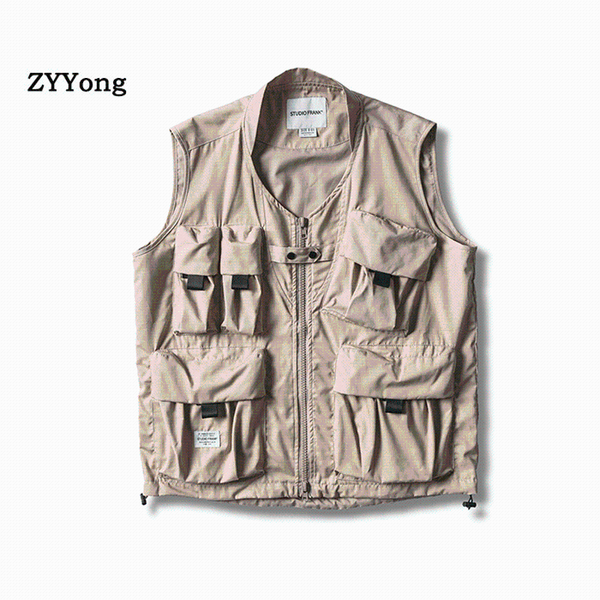 

men's vests 2021 outdoor summer tactical fishing vest jackets men jacket multi pockets travel sleeveless khaki black, Black;white