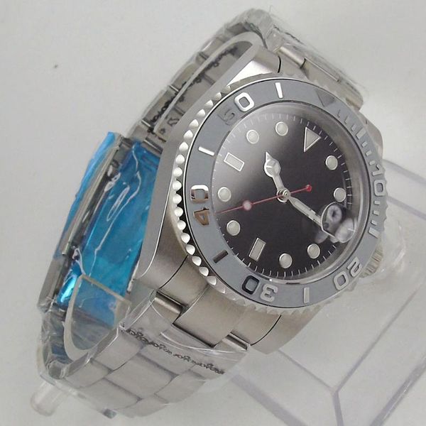 

wristwatches 40mm black dial sapphire glass ceramic bezel date nh35a miyota 8215 automatic movement men's watch, Slivery;brown
