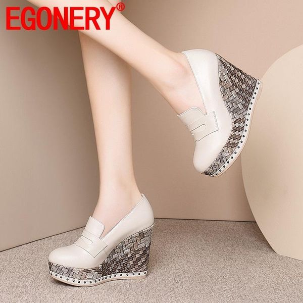 

dress shoes egonery spring est fashion women pumps high heels platform round toe genuine leather drop size 33-41, Black