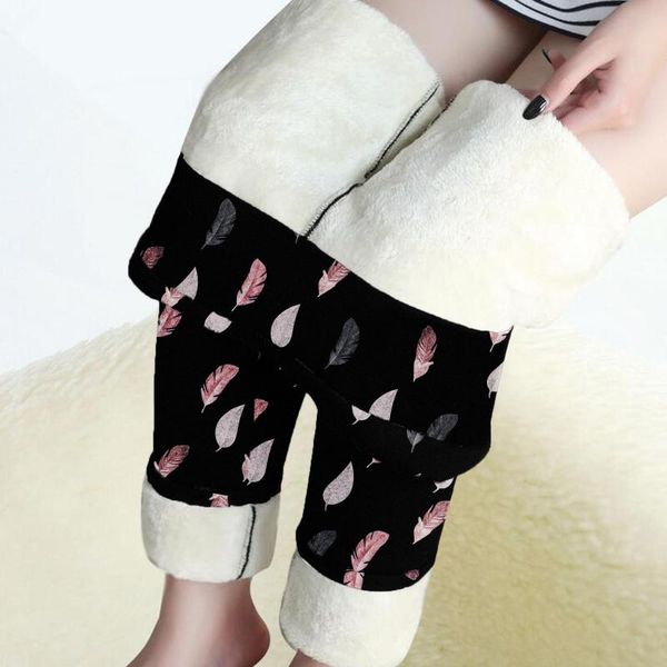 

women's leggings women christmas print warm winter fleece thicken pants ladies high waist trousers stretchy slim black legging female
