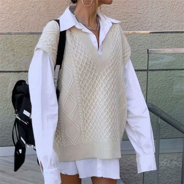 

blsqr women vest sweater casual v neck sleeveless spring jumper knitted pullover loose 210430, Black;white