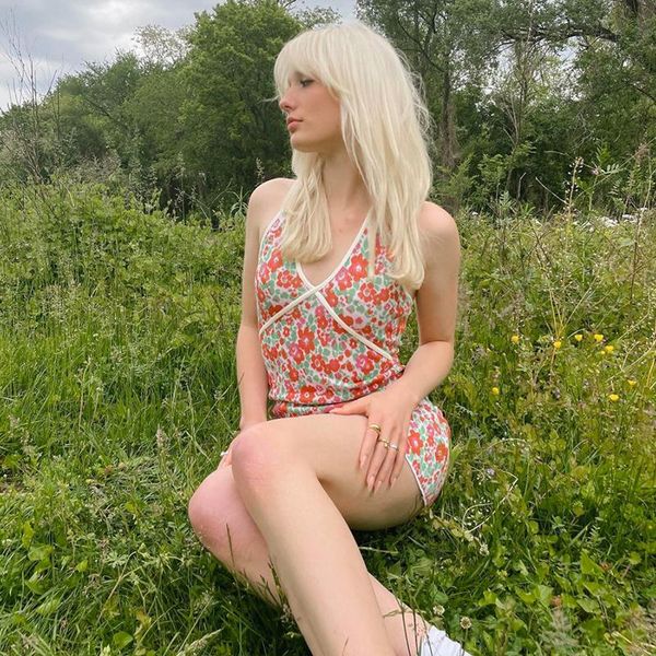 

casual dresses y2k halter beach summer 2021 mini print wrap club dress bodycon party fashion floarl knitted, Black;gray