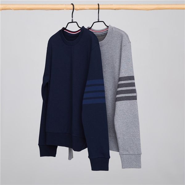 

four bar yarn dyed new tb sweater sportswear casual couple pullover round neck top, Gray