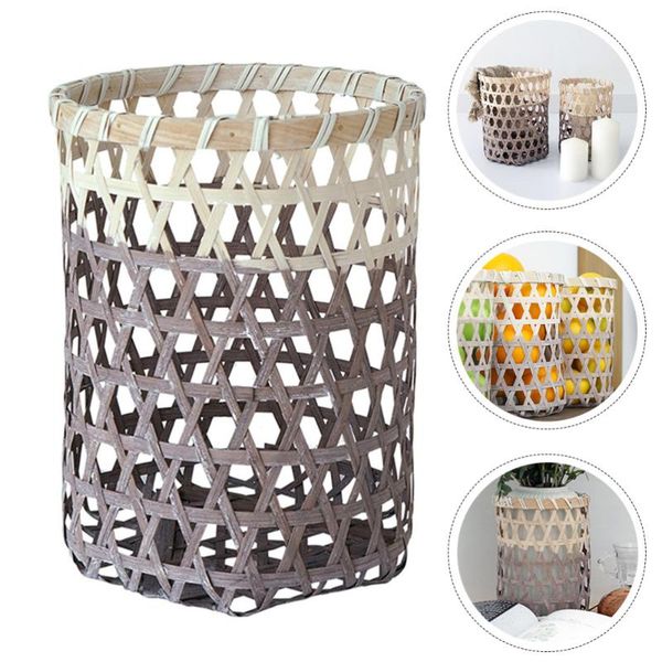 

1pc country style bamboo woven basket fruit storage basket wastepaper