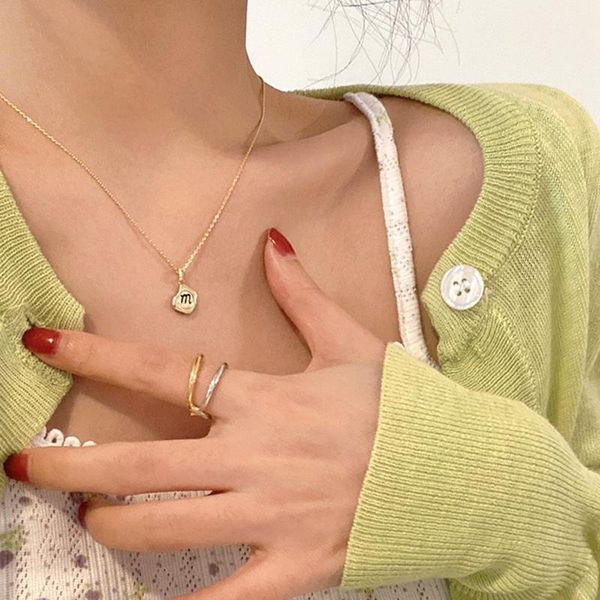 

pendant necklaces simple small name initial letter necklace & for womem men trendy gold color alphabet charm stainless steel thin chain, Silver