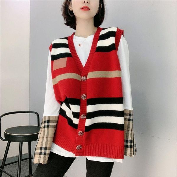 

women's knits & tees early spring 2021 v-neck knitted vest women 's cardigan with loose color academic style, White