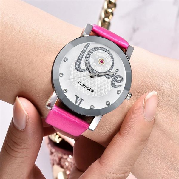 

wristwatches curdden ladies fashion romantic luxury bracelet watch simple love gift wear quartz relogio, Slivery;brown