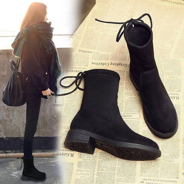 

boots winter women england high street vintage real leather cowhide suede zipper motorcycle shoes woman, Black