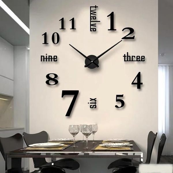 

modern large wall clock 3d mirror sticker unique big number watch diy decor art decal home decoration clocks