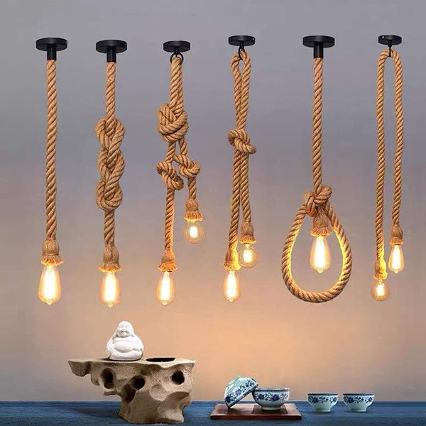 

1/1.5/2/2.5m rope pendant lights e27 indoor lightings for loft bar attic retro hanging lamp double head no bulb lamps