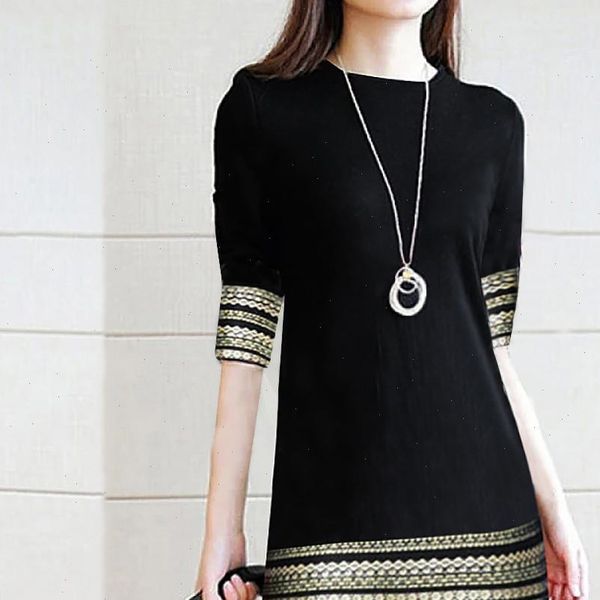 

women dress fashion womens casual vintage elegant splice middle sleeve easy mini robe femme longue, Black;gray