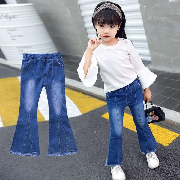 

jeans 2021 spring summer fashion girls vintage bell-bottoms children solid pants trousers casual kids clothing for 4-13 y, Blue