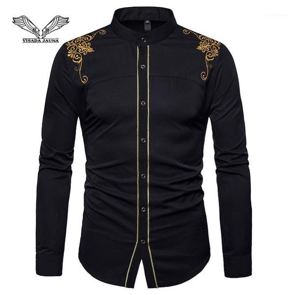 

men's dress shirts da jauna shirt youth fashion court embroidery long-sleeved slim size s-2xl tlh32, White;black