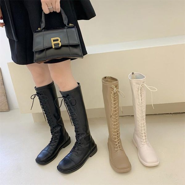 

boots brand women's shoes lady boots-women zipper thigh high heels fashion 2021 low autumn rubber, Black