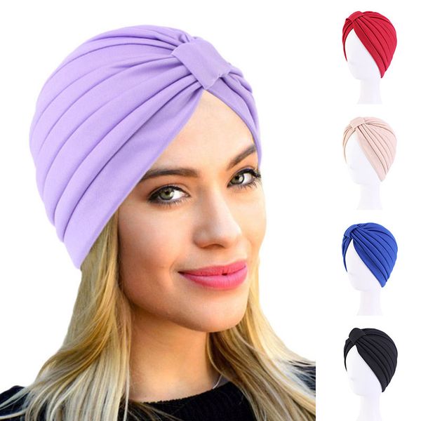 

new muslim women turban hat knotted stretch indian cap inner hijab chemo caps bonnet night sleep hat headscarf head cover wrap, Blue;gray