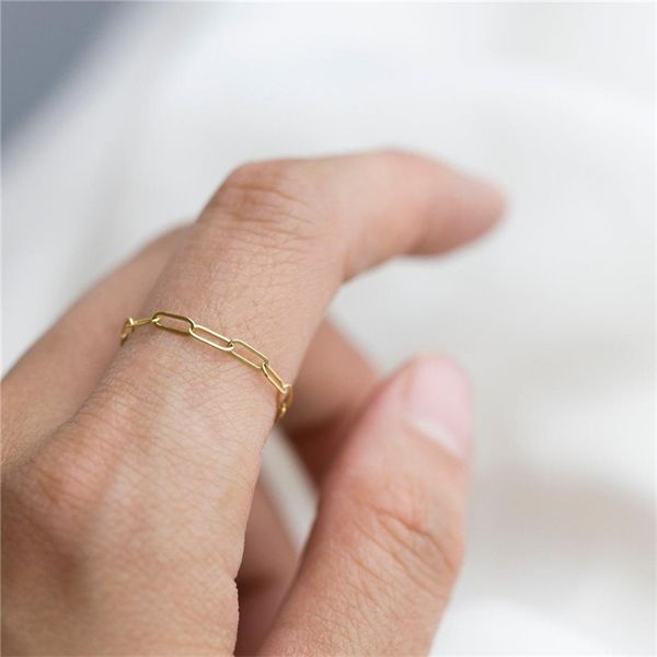 

14k gold filled chain rings minimalism knuckle jewelry anillos mujer bague femme boho aneis for women 211217, Slivery;golden