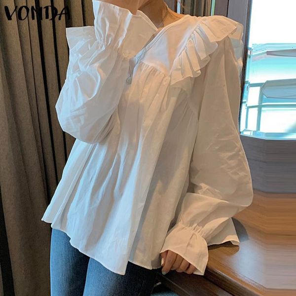

blouses elegant office ladies blouse women'blouse casual long sleeve 2021 vonda bohemian party blusas femininas plus size, White