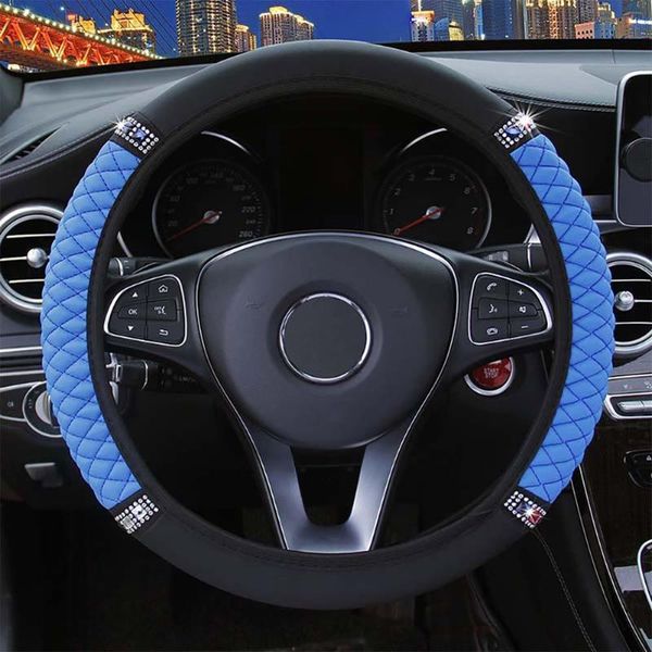 

steering wheel covers interior cover 1 pcs anti-slip auto black + blue elastic