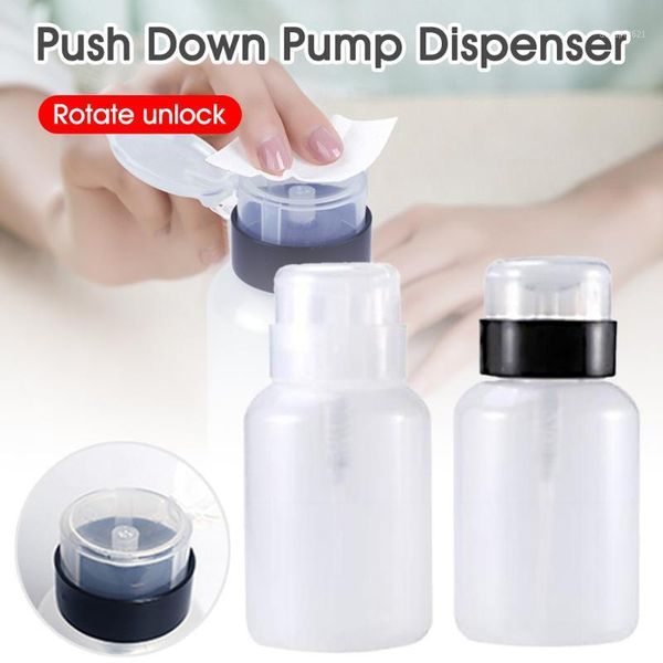 

portable clear pump dispenser push down bottle for nail polish alcohol remover travel organizer storage bottles & jars