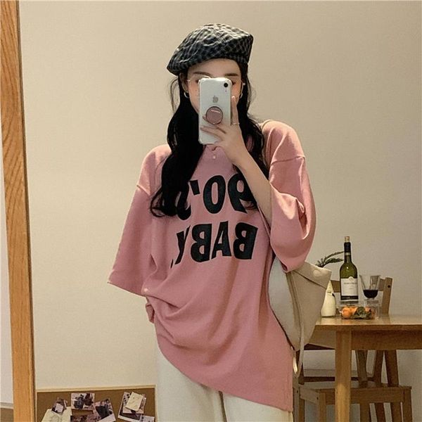 

women's t-shirt letter printing short sleeve women oversized vintage o-neck boyfriend streetwear loose harajuku korean shirts 2021, White