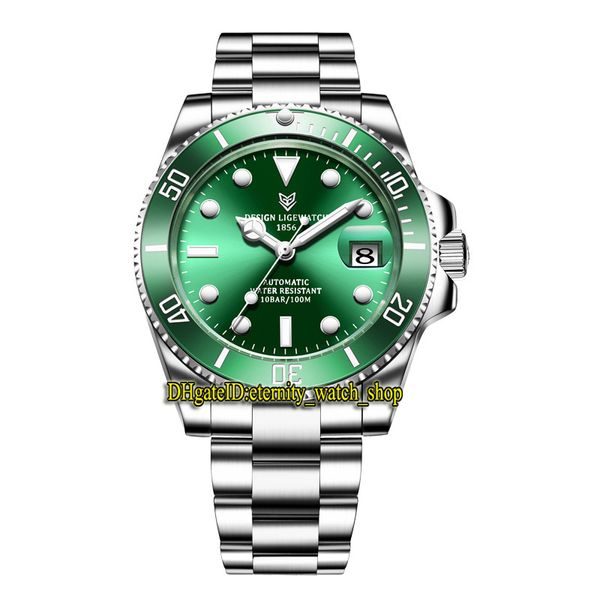 Lige Eternity LG6801 Sport Mens Relógios USB Luminous Dial Verde Mecânica Automática 28800 VPH Assista a Caixa de Aço 316L Greens Pulseira Inoxidável de Bezel