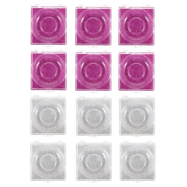 

false eyelashes 12pcs square eyelash boxes empty clear storage box (rosy, silver)