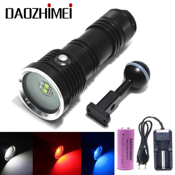 

flashlights torches 2000lm diving xm-l2 white + xpe red/blue light underwater waterproof multifunction fill use18650/26650 batter