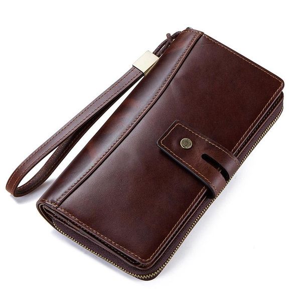 

wallets genuine leather men long wallet with card holders male clutch zipper coin purse for cell phone business luxury, Red;black