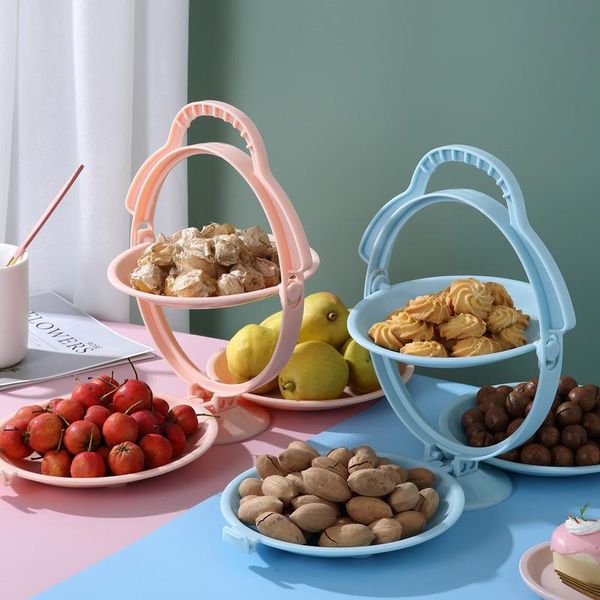 

folding kitchen storage container double-layer candy and fruit snack basket household plastic cake stand vegetable tray