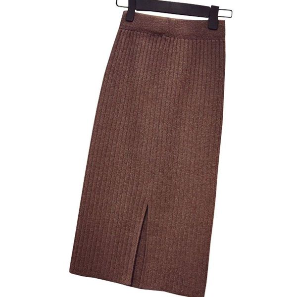 

skirts woman faldas mujer moda 2021 korean slim split vintage knit famale skirt autumn winter knitted pack hip ok517, Black
