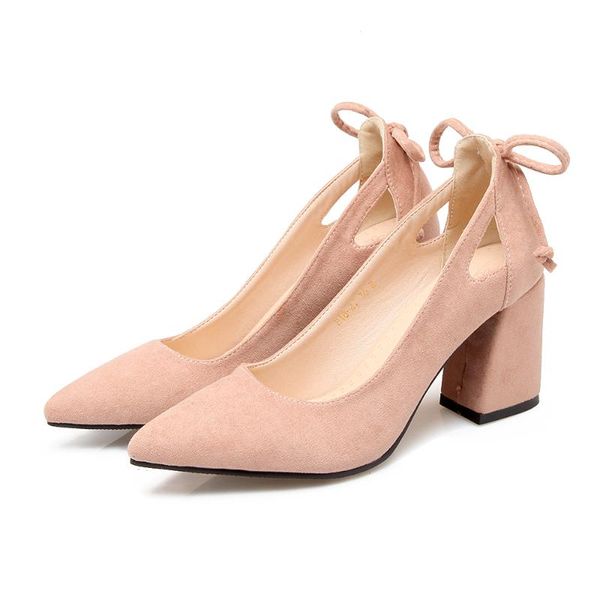 

dress shoes pqecfs big size 32-46 spring & autumn solid fashion women flock square heels pumps 4 colors, Black