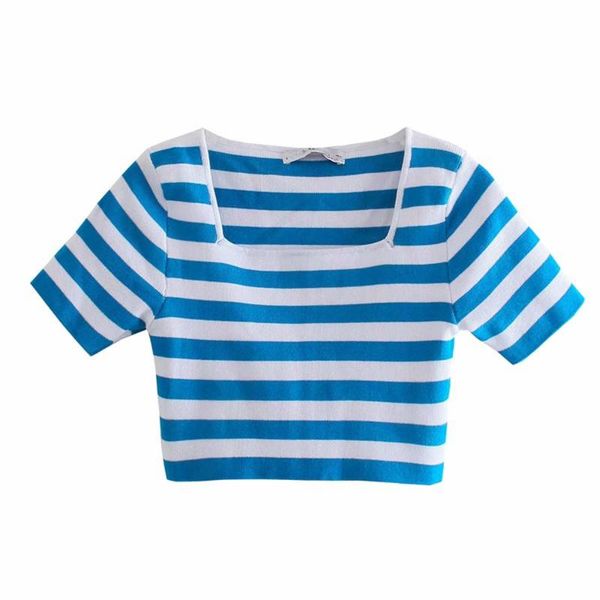 

women's t-shirt 2021 factory striped knitted off-shoulder summer, White