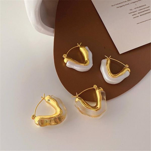 

hoop & huggie aomu 2021 colorful transparent resin geometric v shape earrings gold metal for woman girls party travel jewelry, Golden;silver