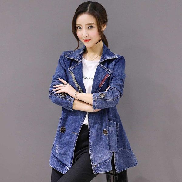 

women's trench coats 2021 spring autumn denim large size 4xl long section loose fashion wild windbreaker jeanst rench coat female c89, Tan;black